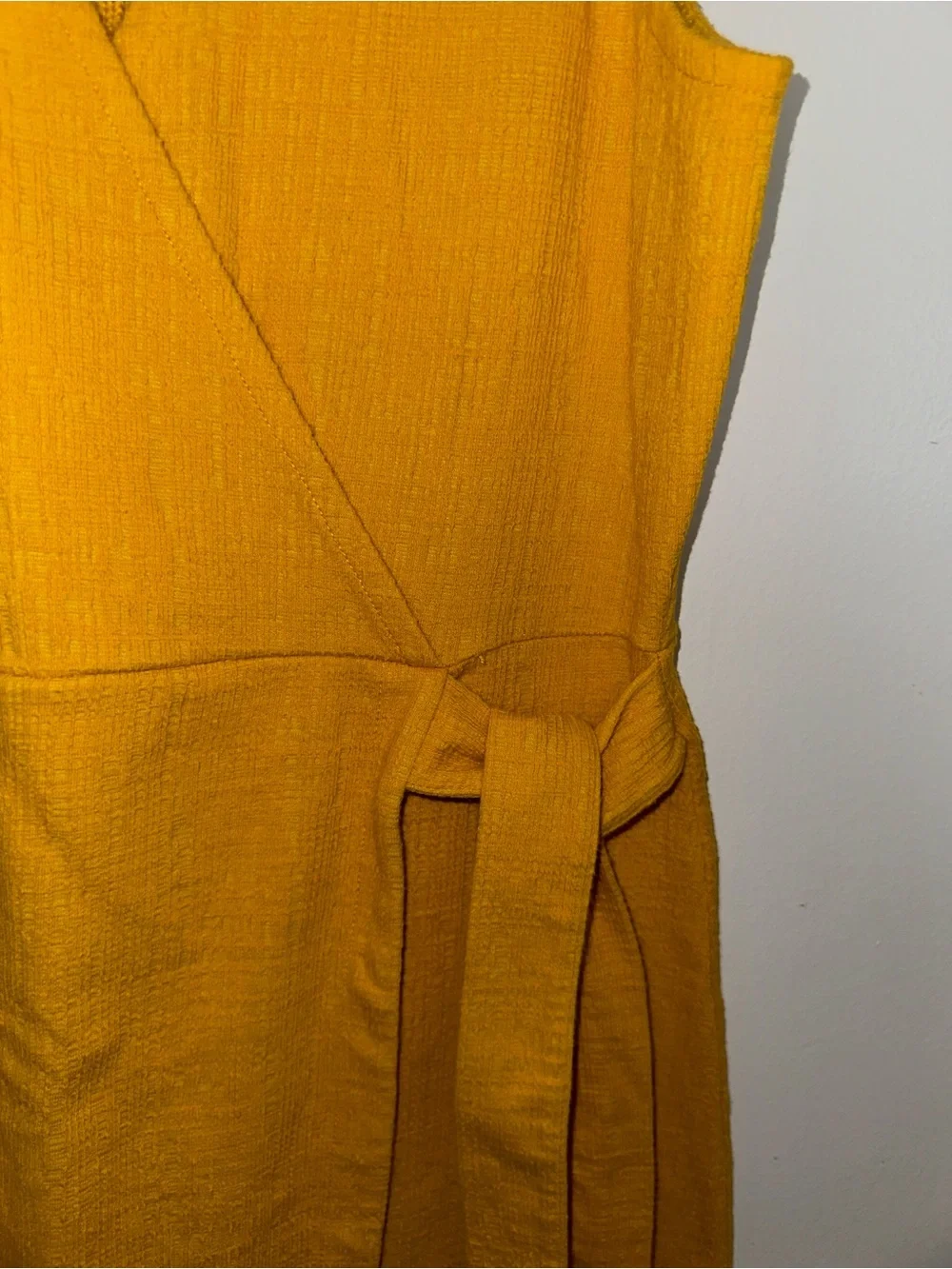 Sleeveless Yellow Wrap Dress with Side Tie - Picture 4 of 5